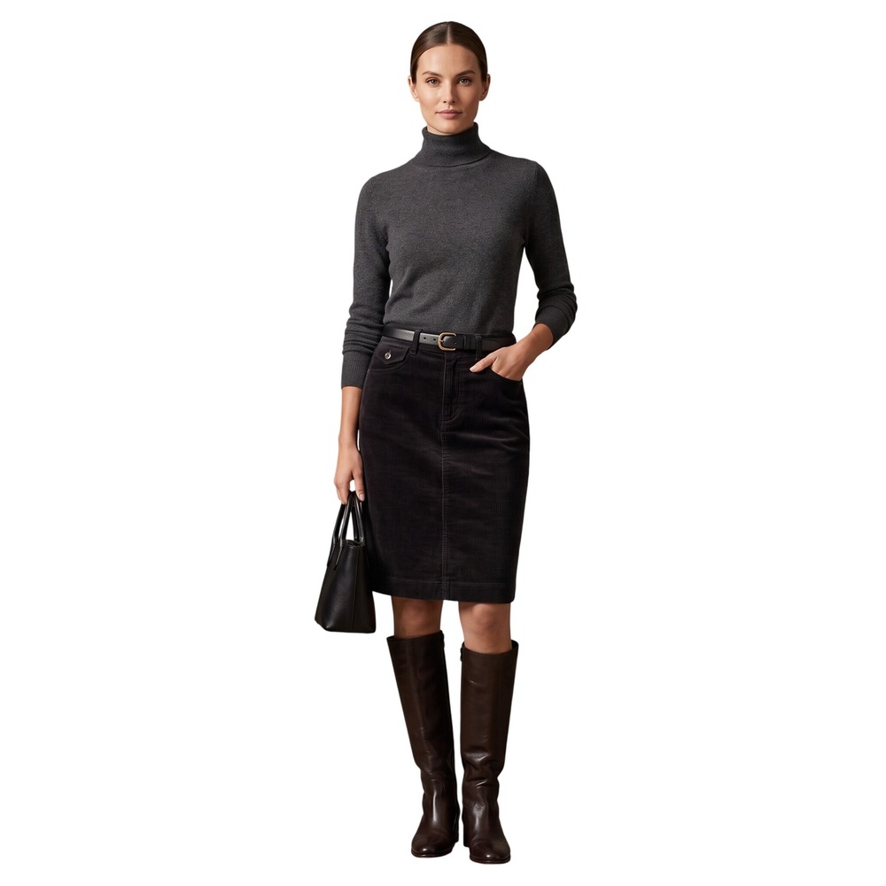 LRL RALPH LAUREN Black Corduroy Pencil Skirt sz 4 Preppy Heritage $125
